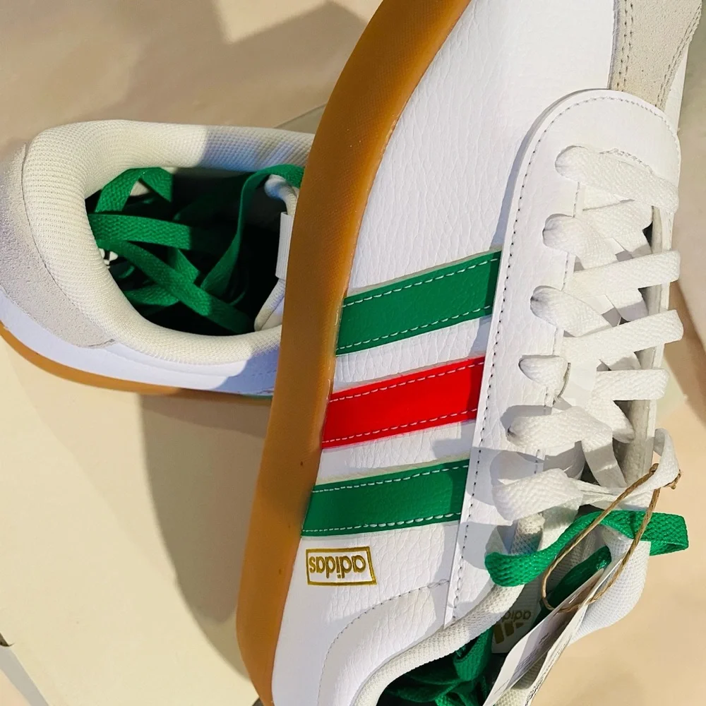 Adidas VL Court 3.0 White Sneakers with Green and Red Accents 10.5M - Picture 3 of 9